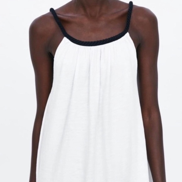 Zara White Maxi Dress with Black Cable Rope Straps Small Cotton Beach Vacation - Picture 1 of 4
